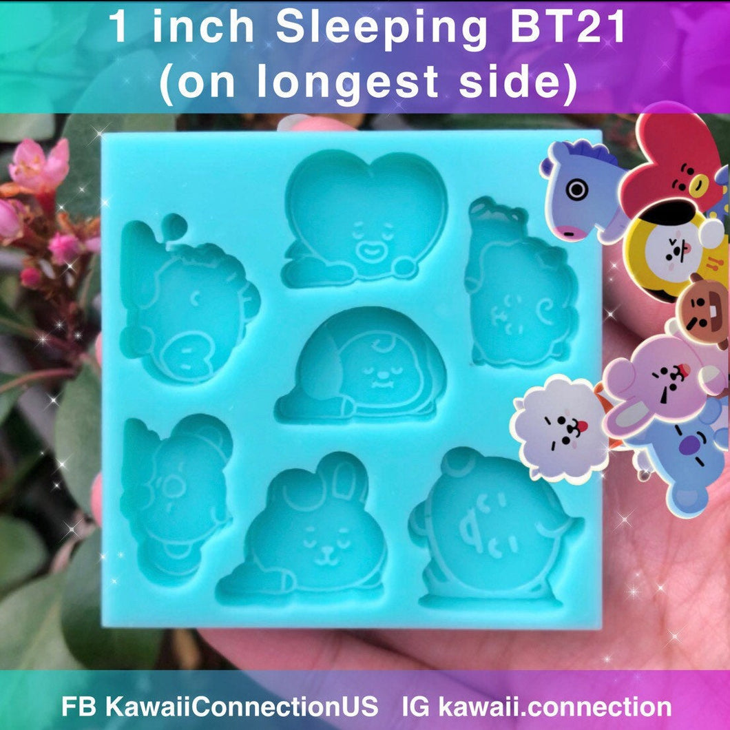1 inch wide BT21 Sleeping K-Pop BTS Babies at 0.25 inch deep Silicone Mold Palette for Resin Wax Melt Plaster Deco Charms DIY