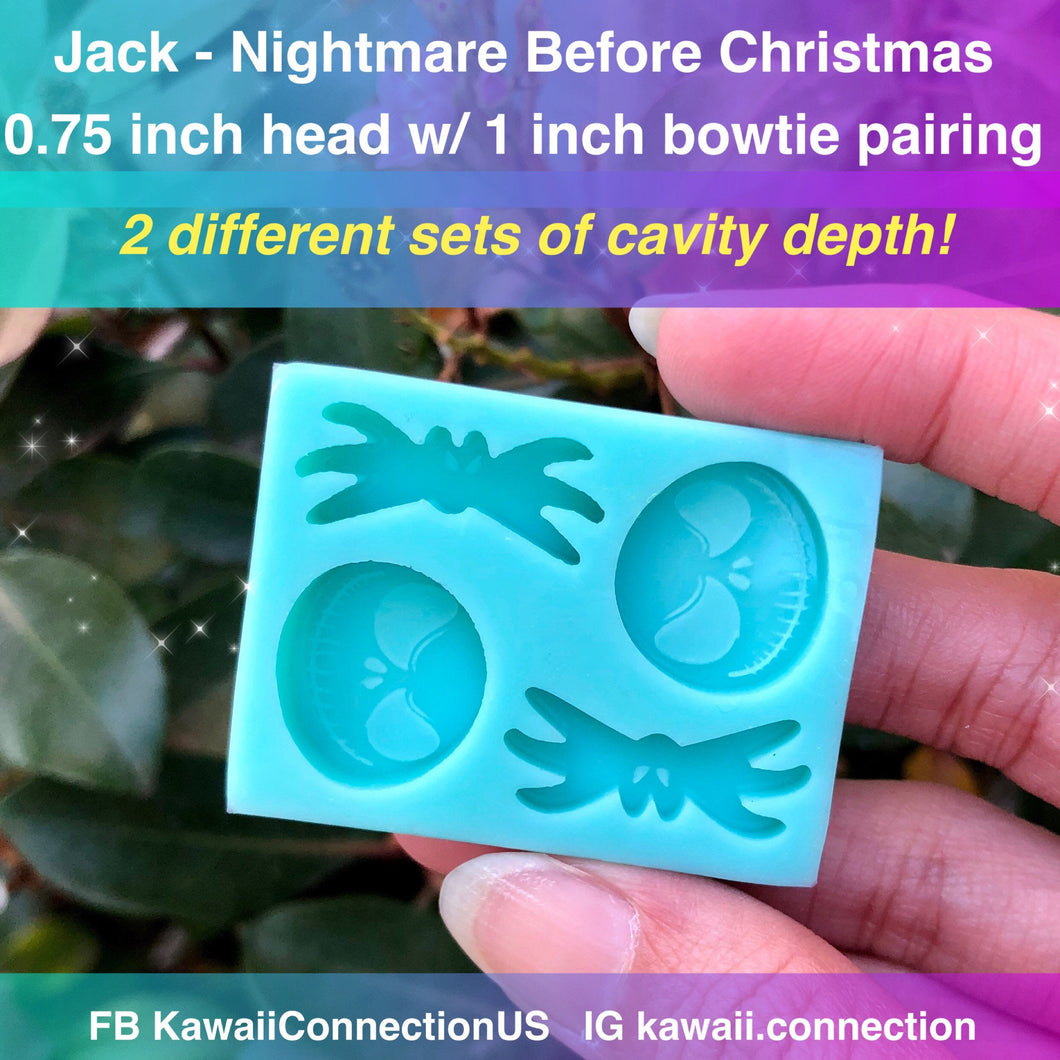 Jack + Bowtie *in 2 Thickness* Nightmare Before Christmas Silicone Mold Palette for Custom Resin Pendant Charm Cabochons Wax Melt Earrings