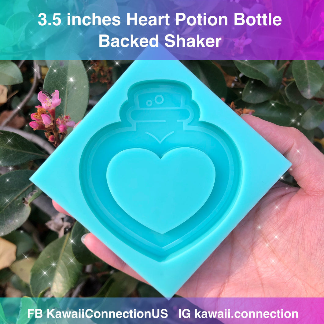 3.5 inches Heart Potion Bottle Extra Shiny Backed Shaker Silicone Mold for Custom Resin Bag and Key Charms for Valentines and Love Pieces