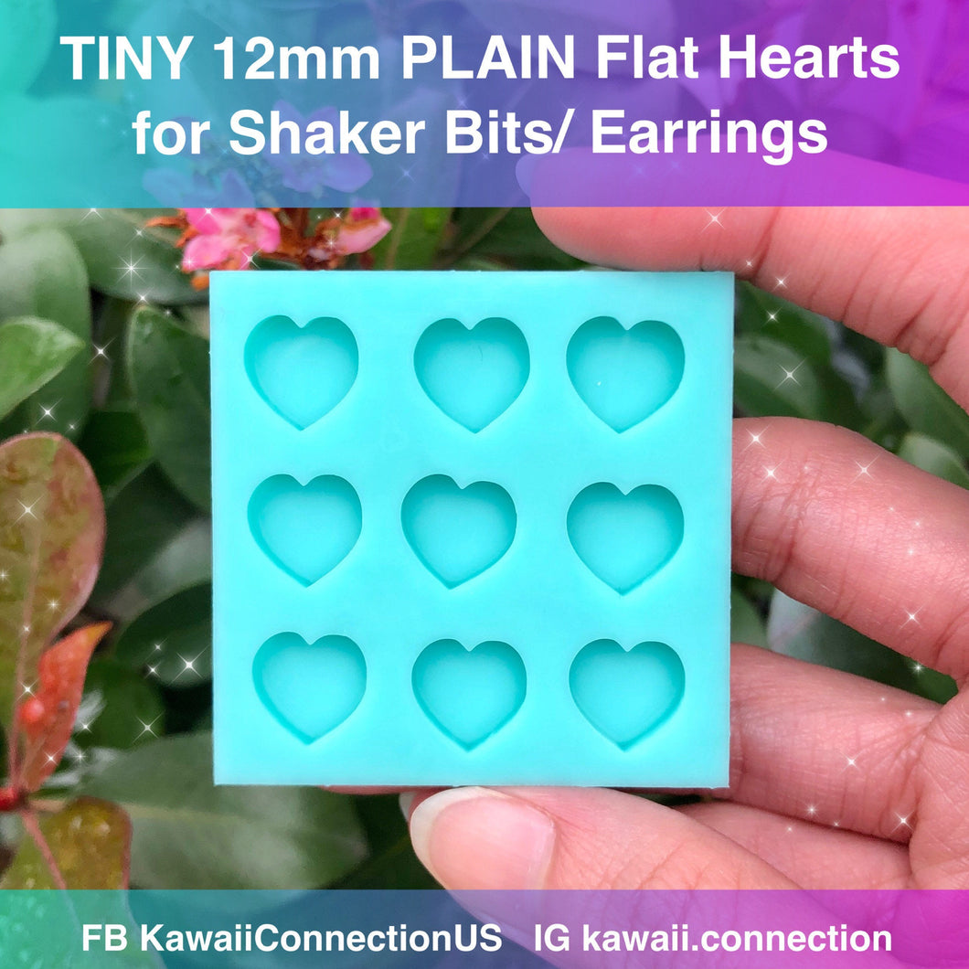 TINY 12mm Shiny FLAT Heart Silicone Mold for Resin Deco Charms Cabochons for Valentines Stud Earrings Charms Shaker DIY