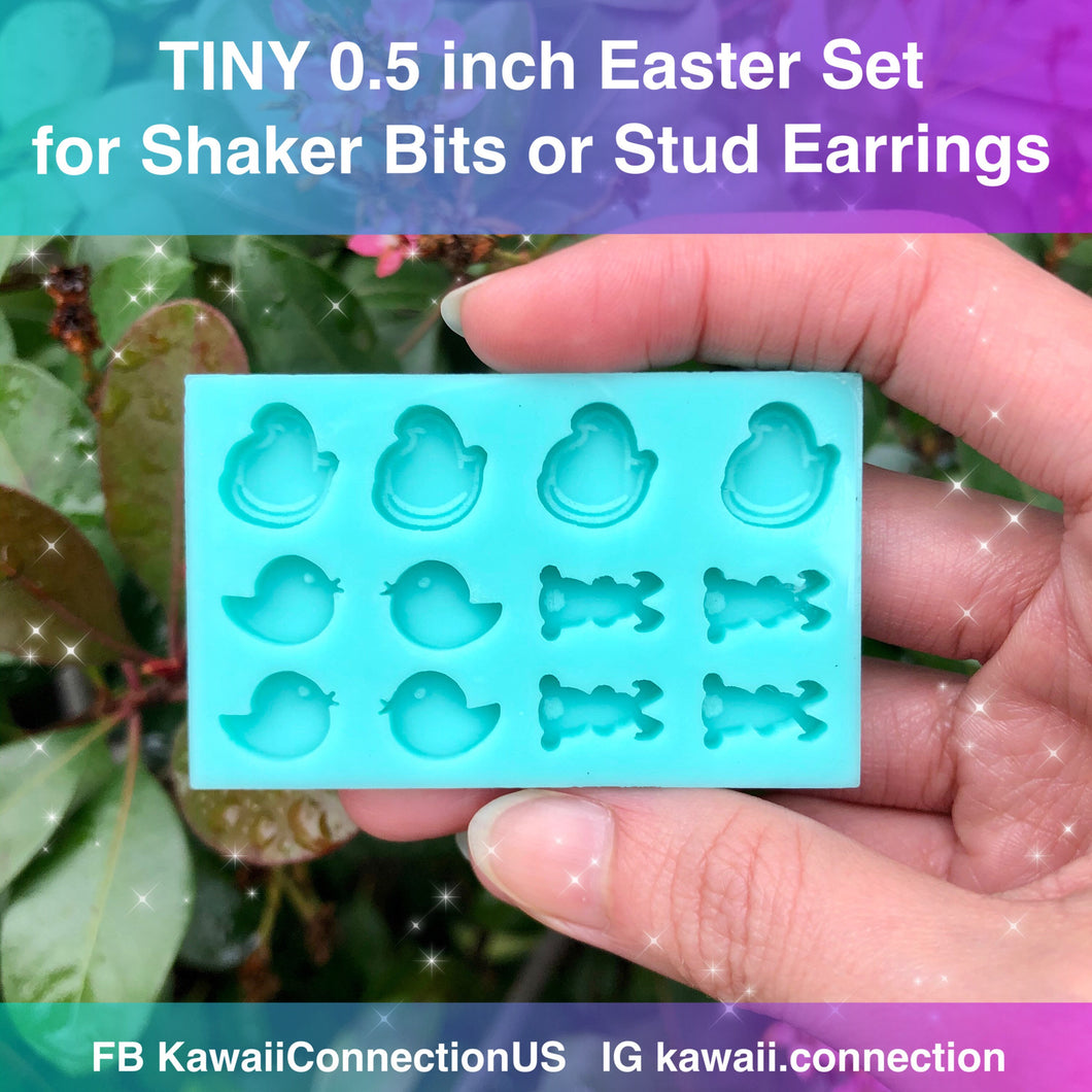 TINY 0.5 inch Spring / Easter Bunny + Peep Chicks Silicone Mold for Resin Deco Charms Cabochons for Stud Earrings Charms Shaker DIY