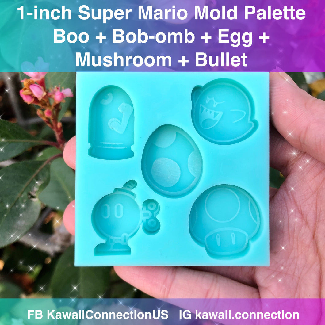 1 inch Racing Game Elements Bob-omb Boo Mushroom Silicone Mold Palette for Resin Clay Plaster Wax Melts Deco Charms DIY