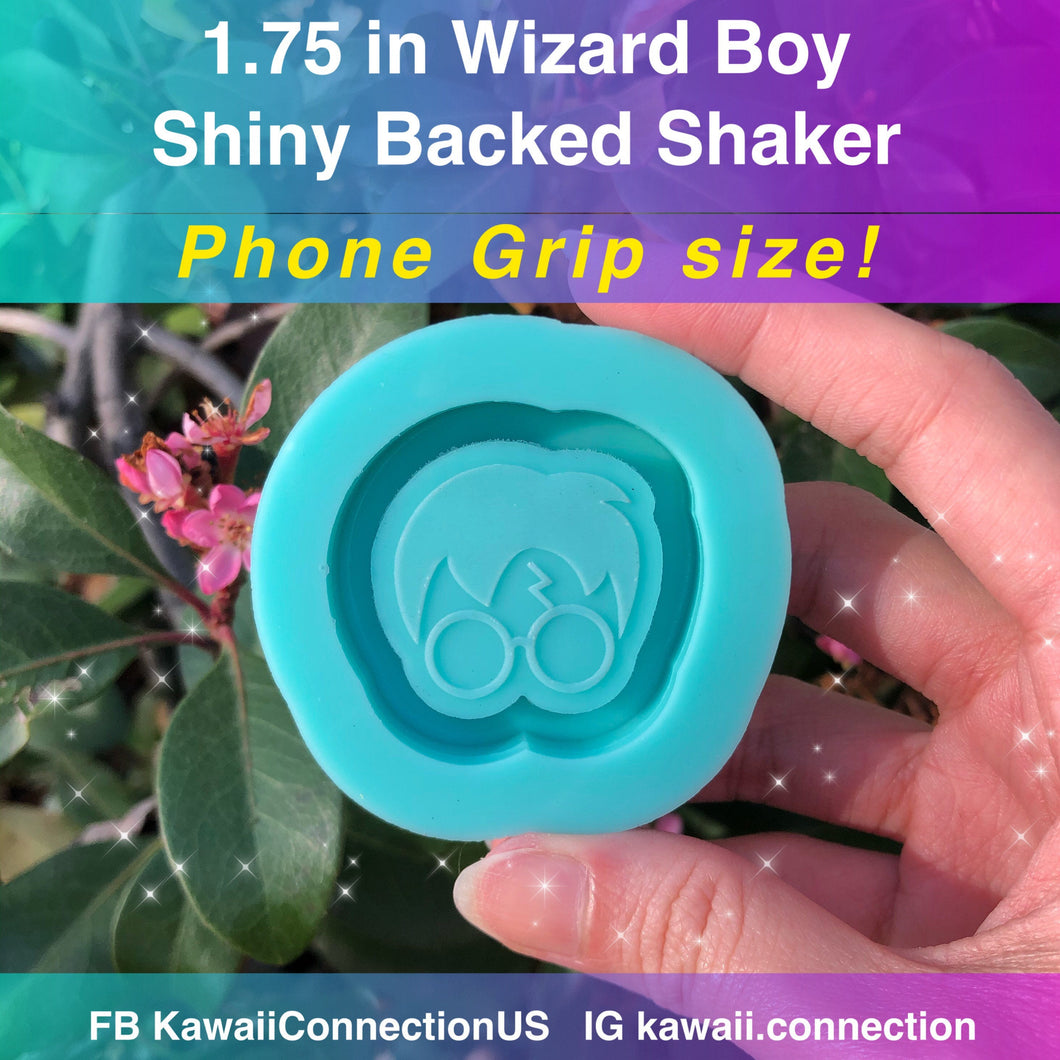 1.75 inch Wizards Magic Boy Backed Shaker Silicone Mold for Custom Resin Deco Shaker Charms Cabochons - Perfect Phone Grip size