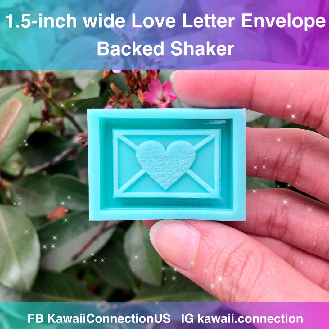 1.5 inch Love Letter w Heart Backed Shaker Silicone Mold for Custom Valentines Resin Bag and Key Charms