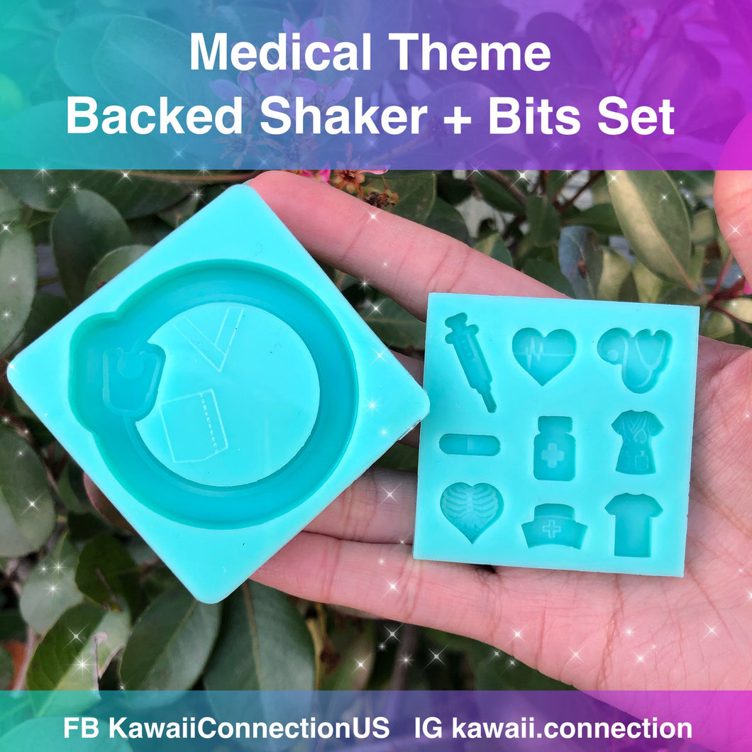 Medical Nurse Doctor Medic Silicone Mold + Injection Stethoscope Hat Scrubs Heart EKG Shaker Bits for Resin Pendants Charms Cabochon