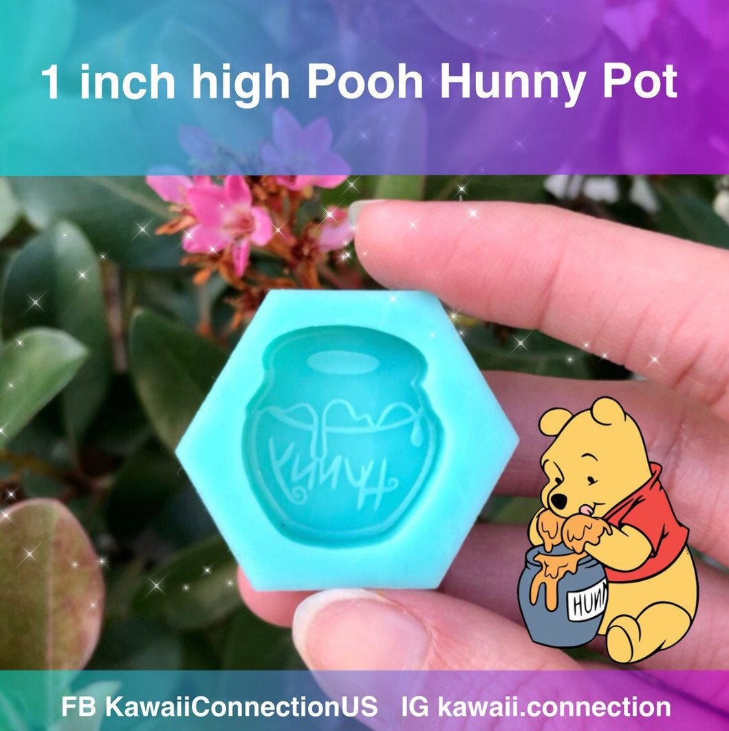 1 inch Hunny Pot of Winnie the Pooh (0.25 inch deep/ thick) Silicone Mold for Custom Resin Keychain Charms Cabochons