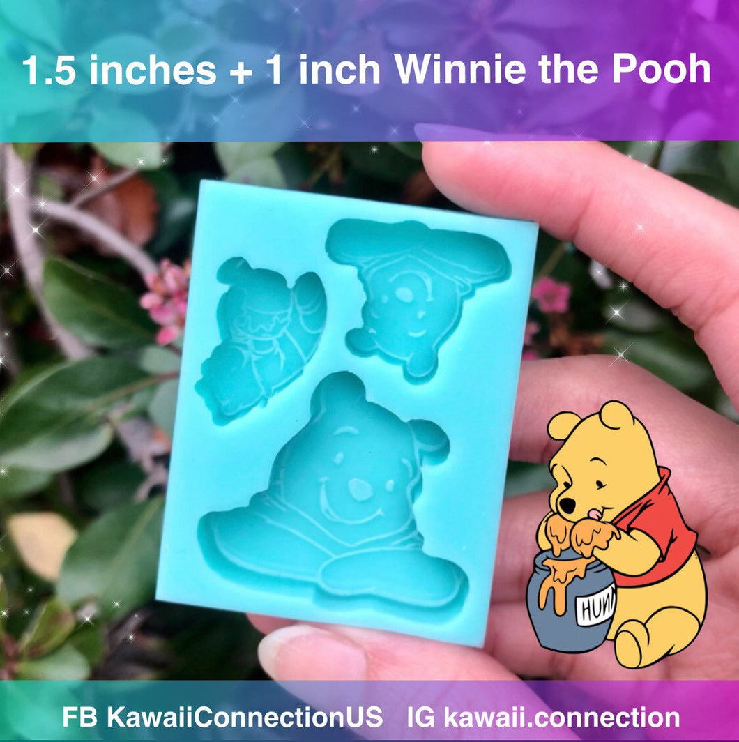 1.5 inch and 1 inch Winnie the Pooh (0.25 inch deep/ thick) Silicone Mold for Custom Resin Keychain Charms Cabochons