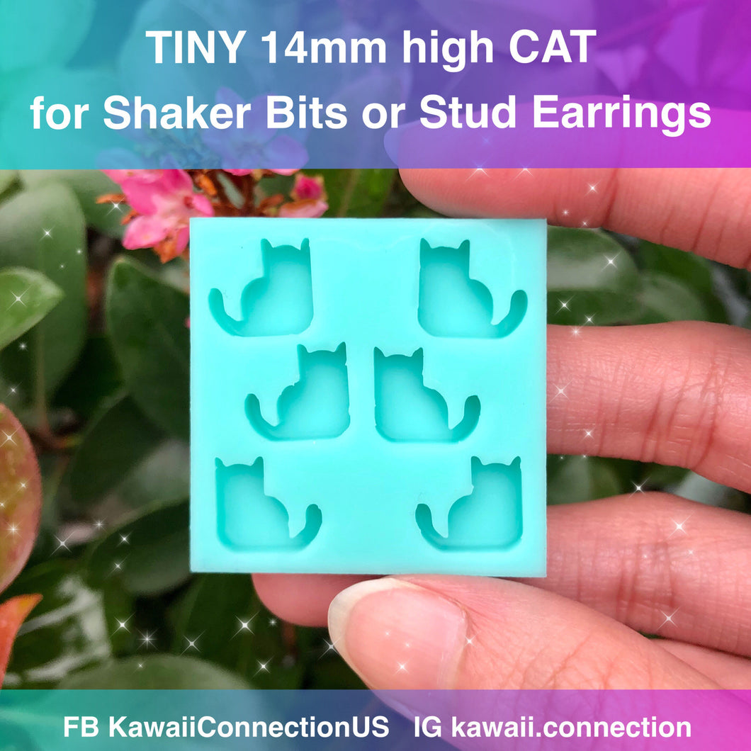 TINY 14mm Sitting Kitty Cat Silicone Mold Palette for Resin Deco Bag Small Stud Earrings Shaker Charms DIY