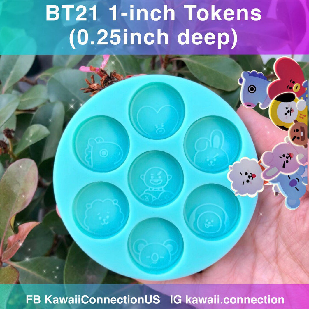 1 inch BT21 K-Pop BTS Token Coins at 0.25 inch deep Silicone Mold Palette for Resin Wax Melt Plaster Deco Charms DIY