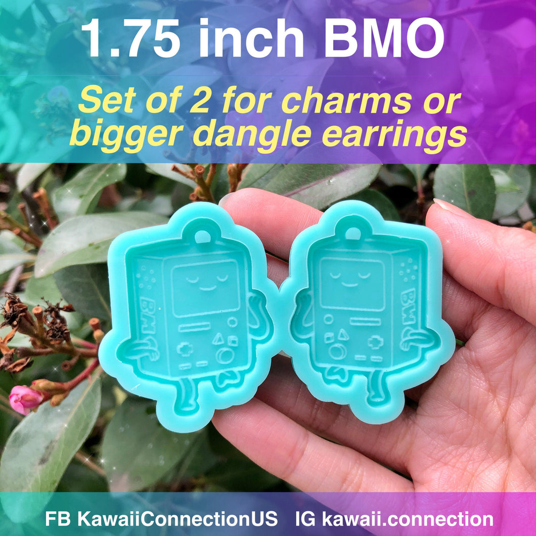 Pair of 1.75 inches BMO Jake Finn Lumpy Space Princess Adventure Time Cartoon w Built-in Hole for Bigger Dangle Earrings Charms Necklace Pendants Resin Silicone Mold