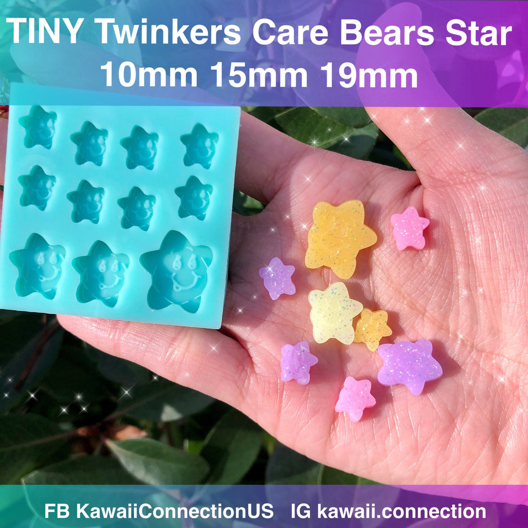 TINY Multi-sized Shiny Twinkers Care Bears Star Silicone Mold Palette for Custom Resin Deco Shaker Charms Cabochons and Stud Earrings