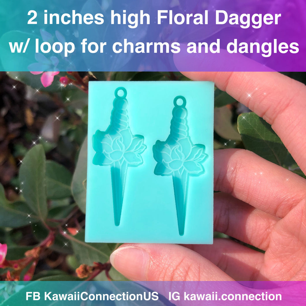 2 inches high Floral Dagger Silicone Mold Palette for Resin Dangle Earrings Stitch Marker Charms DIY