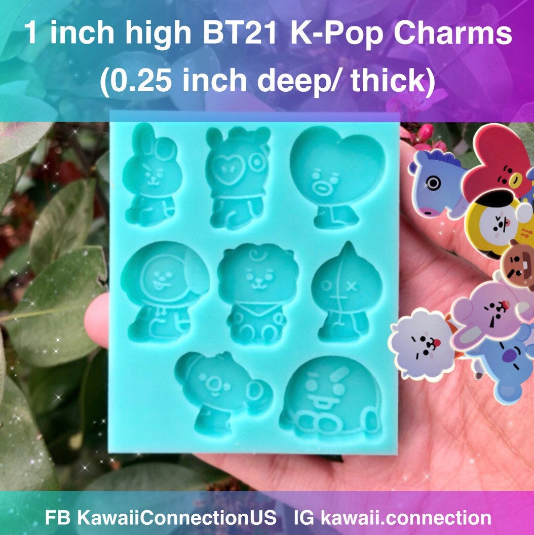 1 inch High BT21 Sitting K-Pop BTS Babies at 0.25 inch deep Silicone Mold Palette for Resin Wax Melt Plaster Deco Charms DIY