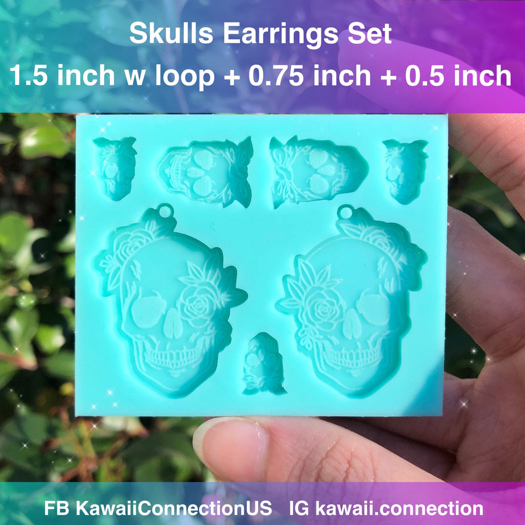 Intricate Skulls Earrings in Multiple Sizes Silicone Mold Palette for Resin Dangle Earrings Stitch Marker Charms DIY