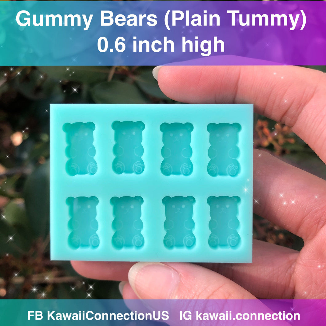 TINY 0.6 inch High PLAIN Tummy Gummy Bear Shaker Bits, Stud Earrings or Little Charms Kawaii Resin Silicone Mold
