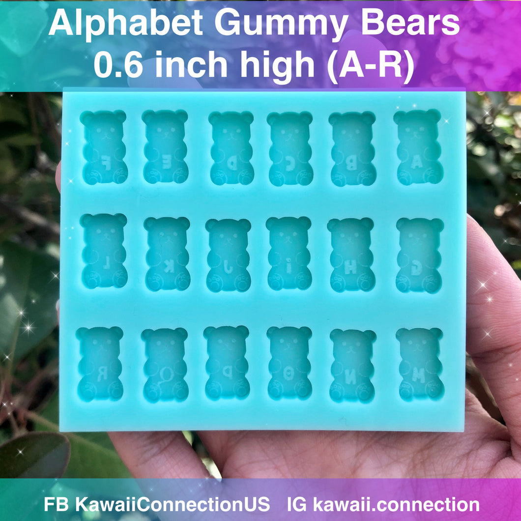 TINY 0.6 inch High ALPHABET + Numbers Gummy Bear Shaker Bits, Stud Earrings or Little Charms Kawaii Resin Silicone Mold