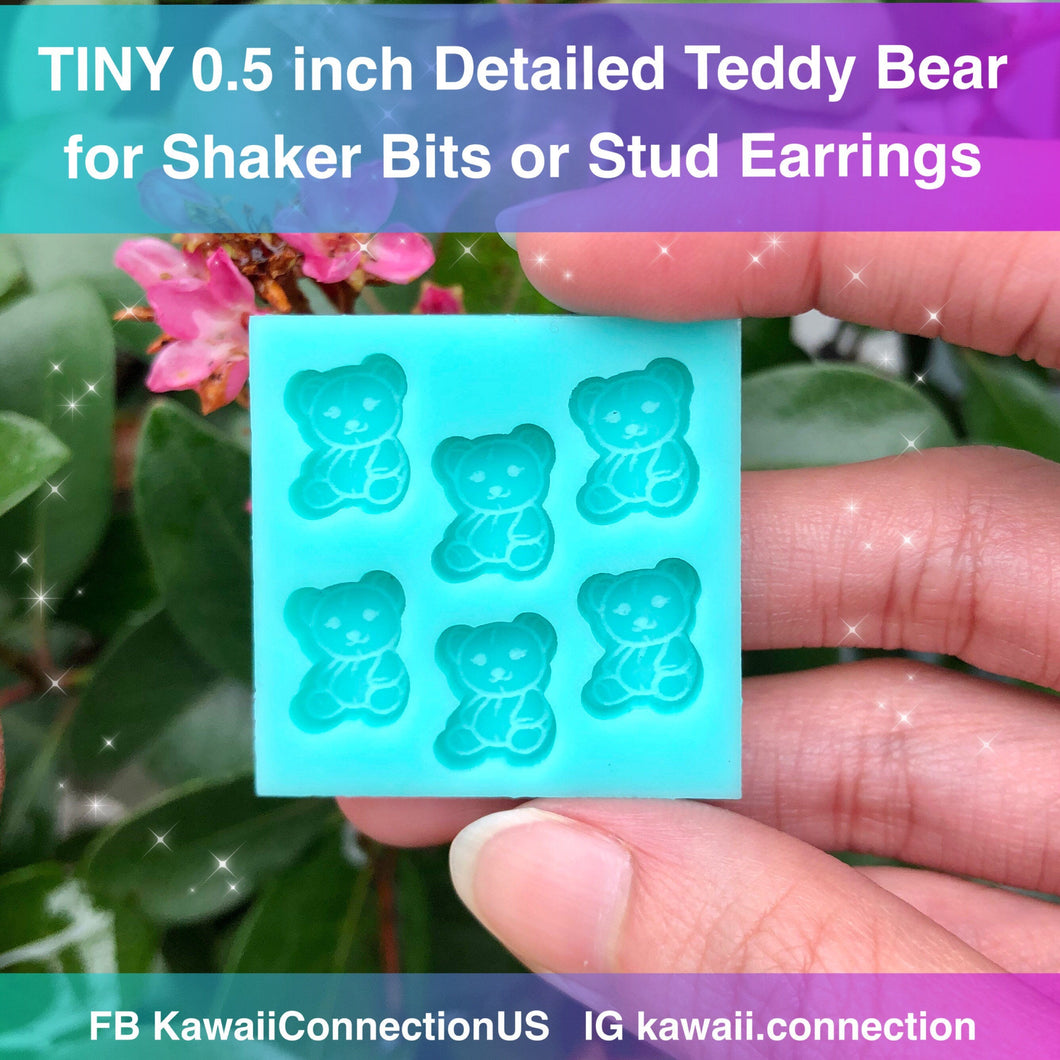 TINY 0.5 inch Detailed Teddy Bear Silicone Mold Palette for Resin Deco Bag Small Stud Earrings Shaker Charms DIY