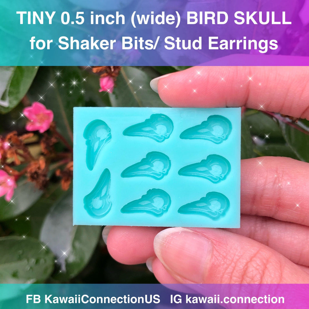 TINY 0.5 inch Detailed Bird Skull Mold Palette for Resin Deco Bag Small Stud Earrings Shaker Charms DIY