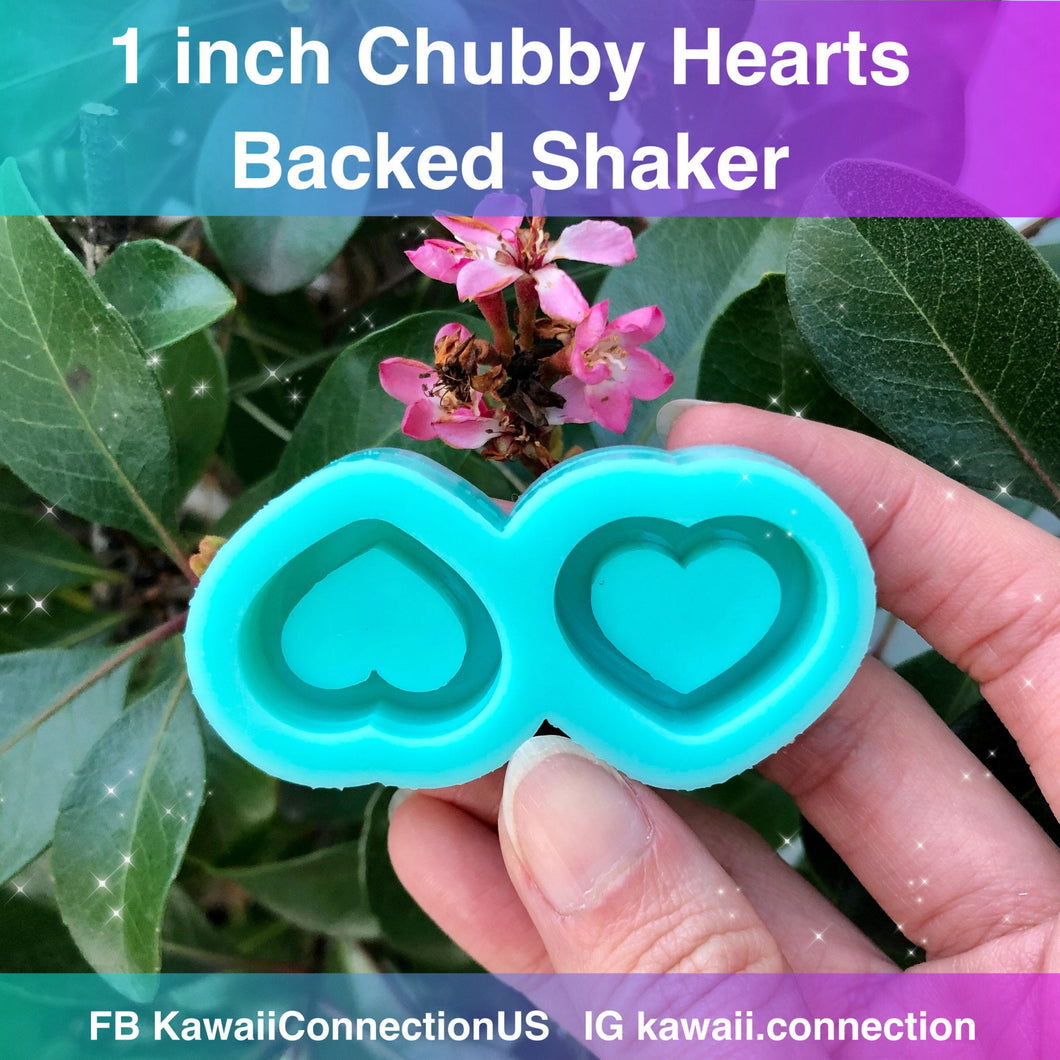 Pair of 1-inch Chubby Hearts Backed Shaker Silicone Mold for Custom Resin Charms Pendants Dangle Earrings
