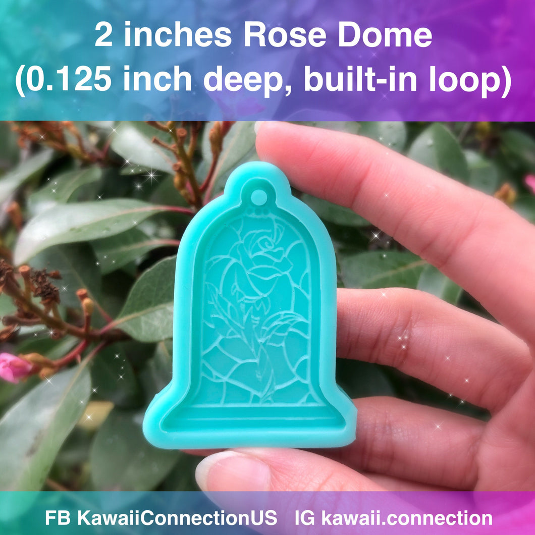 2-inch Princess Beauty Rose Dome (0.125 inch deep) w/ Built-in Loop Silicone Mold for Resin Pendants Charms Cabochons