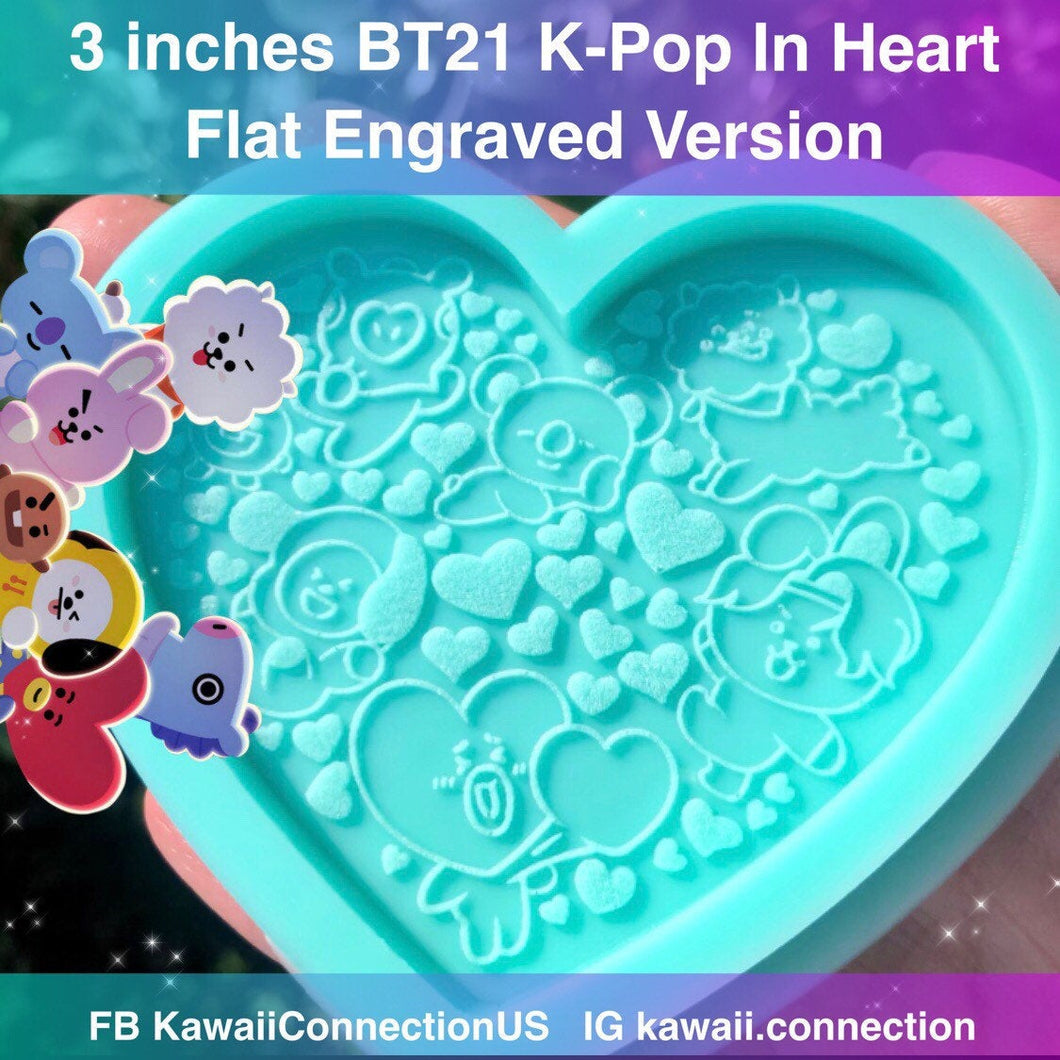 You *Choose* FLAT / Engraved K-Pop BT21 BTS Love Silicone Mold for Resin Plaster Deco Keychain Bag Charms