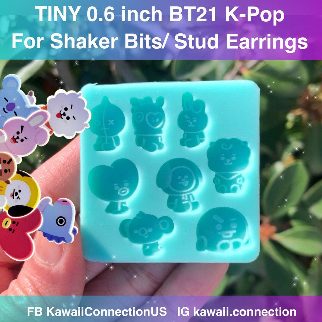 TINY 0.6 inch (0.125 inch deep) BTS K-pop BT21 Silicone Mold for Resin Charms for Stud Earrings & Shaker Charm