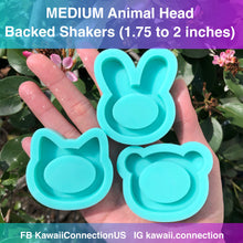 Load image into Gallery viewer, MEDIUM 1.75 inch to 2 inches Animal Heads Cat Bear Bunny Backed Shaker Silicone Mold for Custom Resin Charms Pendants Dangles
