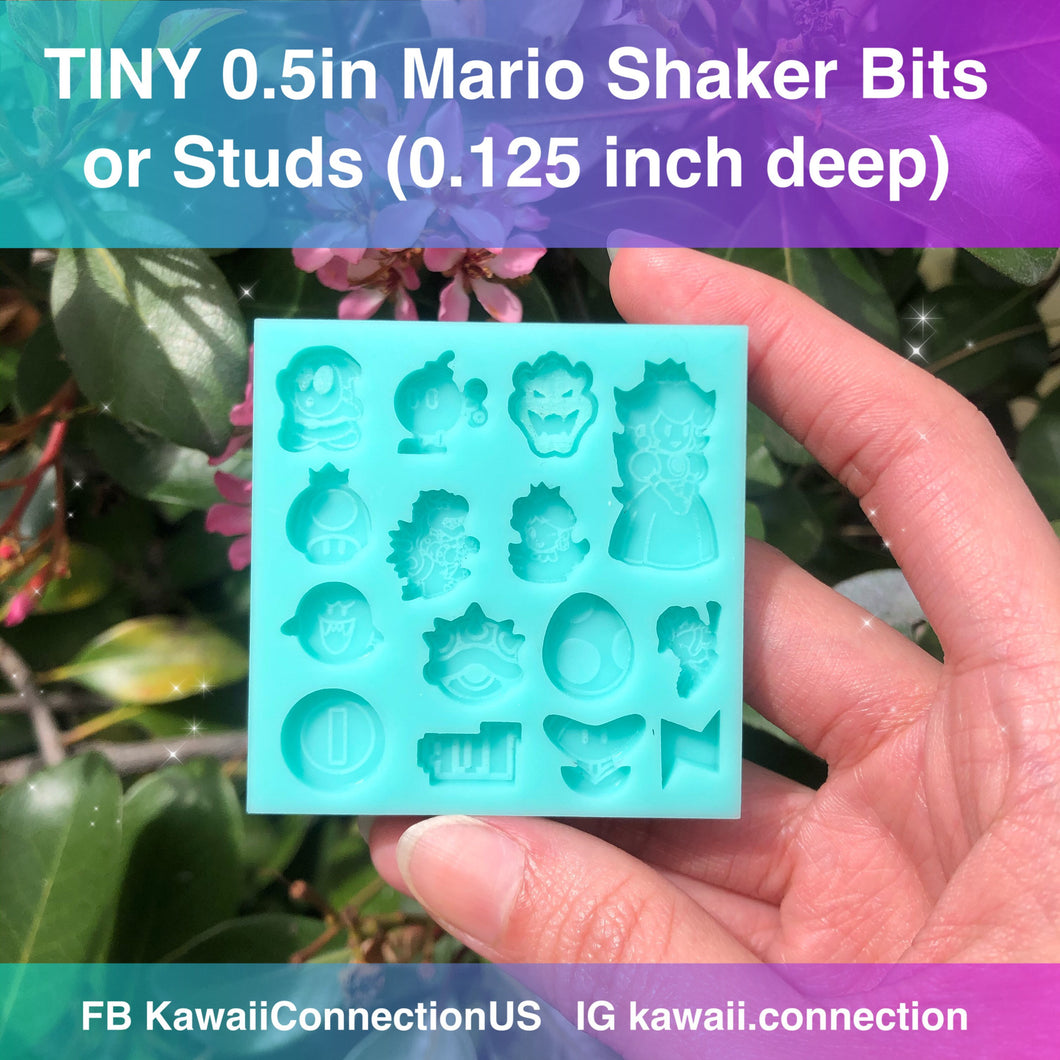V2 TINY 0.5 inch Racing Game Princess Ghost Turtle Bomb Game Shaker Bits Silicone Mold Palette for Resin Deco Earrings Studs Shaker Charms DIY