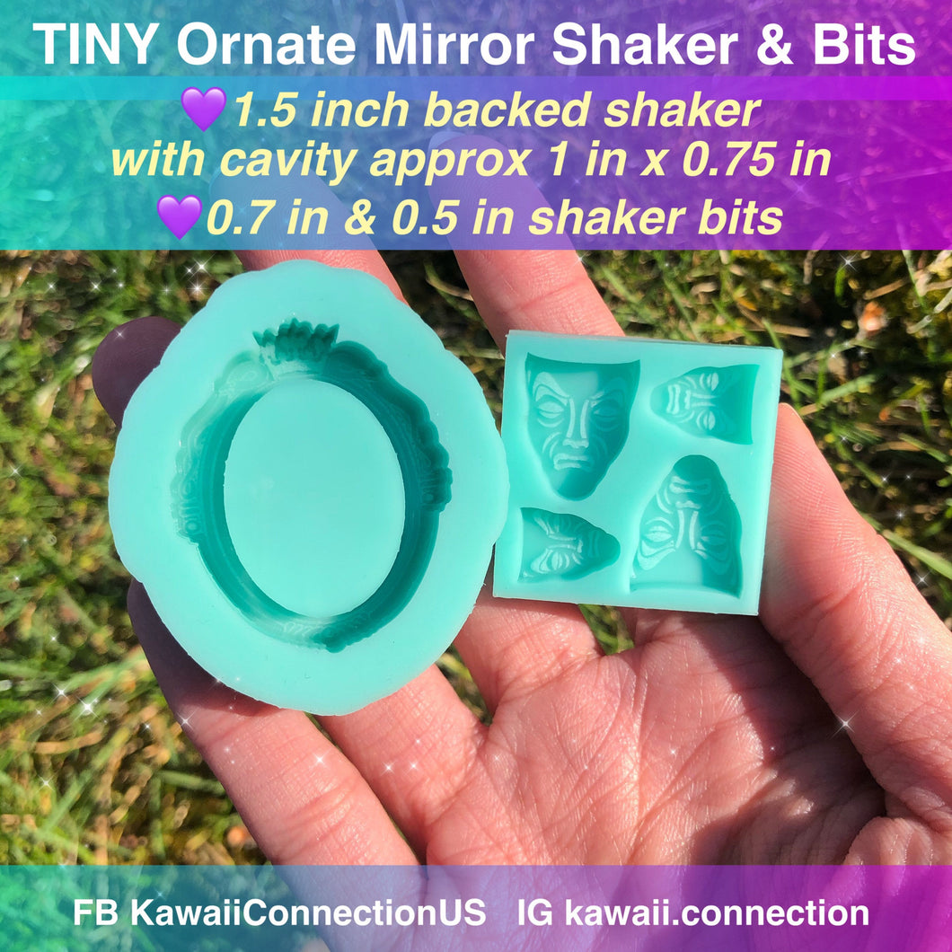TINY 1.5 inch high Magic Ornate Mirror Shiny Backed Shaker + TINY 0.7 inch & 0.5 inch Bits Silicone Mold Palette for Resin Craft