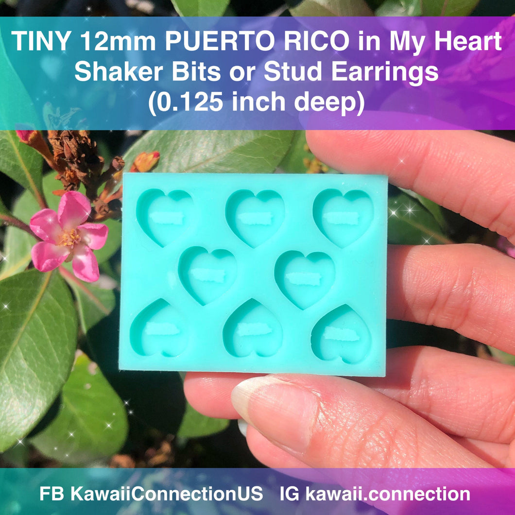 TINY 12mm PUERTO RICO in my Heart State Map Silicone Mold Palette for Custom Resin Deco Shaker Charms Cabochons and Stud Earrings