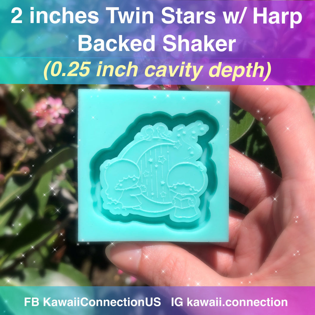2 inches Twins w Harp Backed Shaker Silicone Mold for Resin Bag and Key Charms