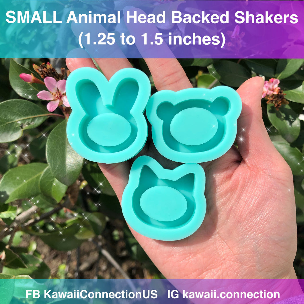 SMALL 1.25 inch to 1.5 inch Animal Heads Cat Bear Bunny Backed Shaker Silicone Mold for Custom Resin Charms Pendants Dangles