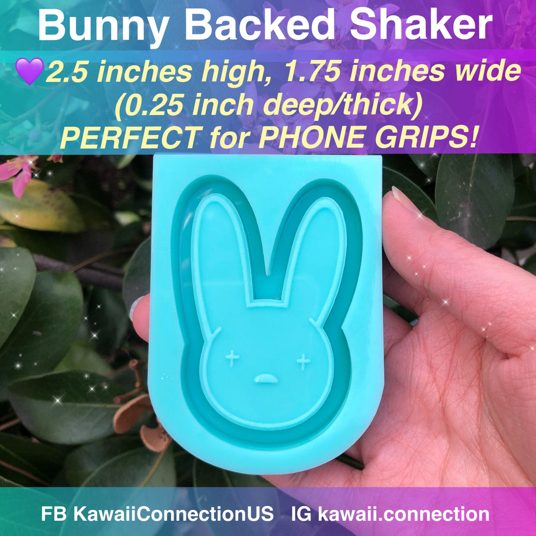 2.5 inches high Bunny Shiny Backed Shaker Silicone Mold for Resin Bag and Key Charms (Works well for phone grips! Face covers the grip)