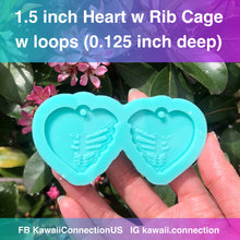 Load image into Gallery viewer, 1.5 inch Rib Cage Skeleton Heart Pair w Built-in Loop Silicone Mold Palette for Resin Dangle Earrings Stitch Marker Charms (0.125 inch deep)
