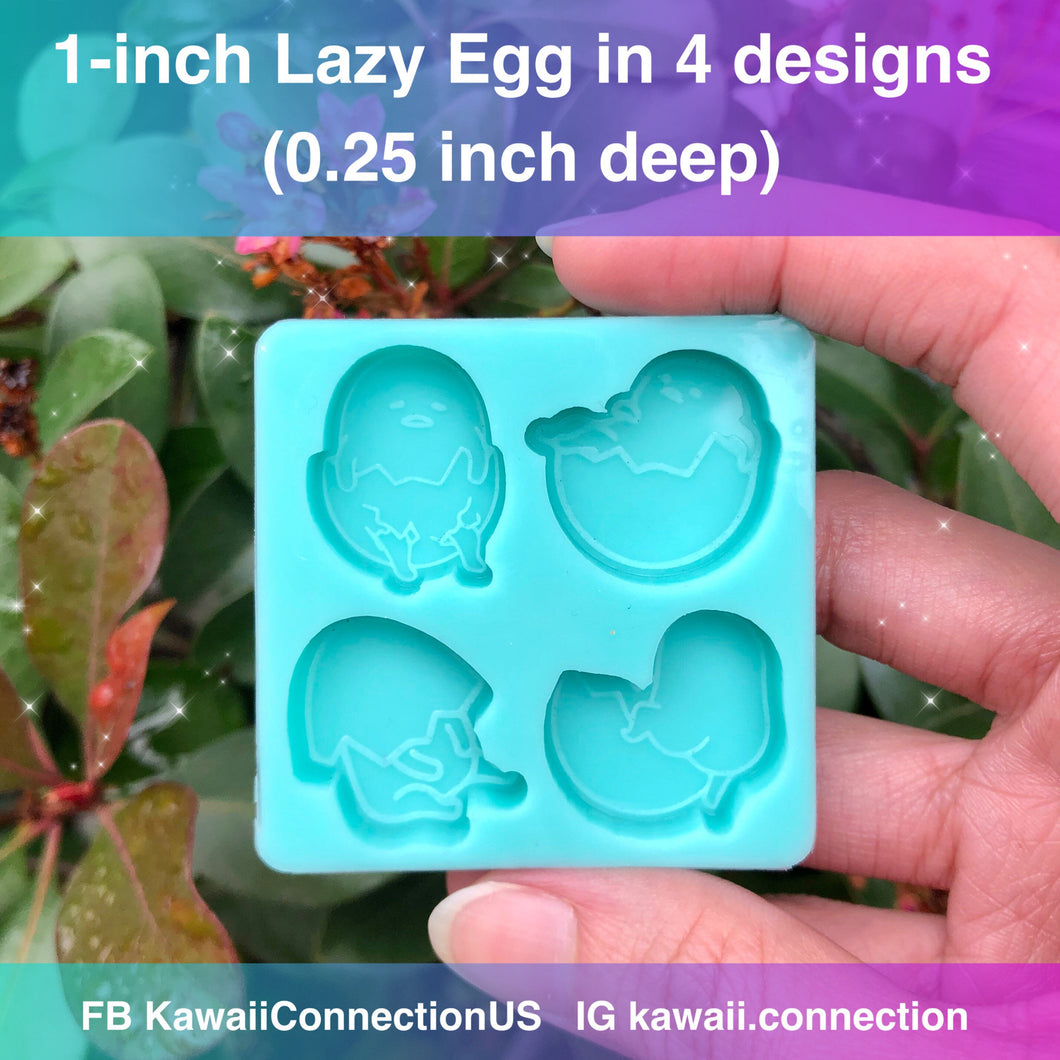 1-inch Lazy Egg in 4 Designs Silicone Mold for Custom Resin Key Charms Stitch Markers and Bow Centers