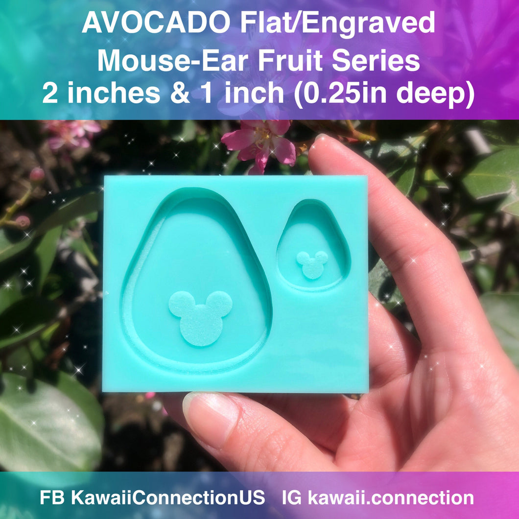 2 sizes (2 inches & 1 inch) Avocado Mouse Fruit (Flat/Engraved) Silicone Mold for Custom Resin Key Charms and Bow Center