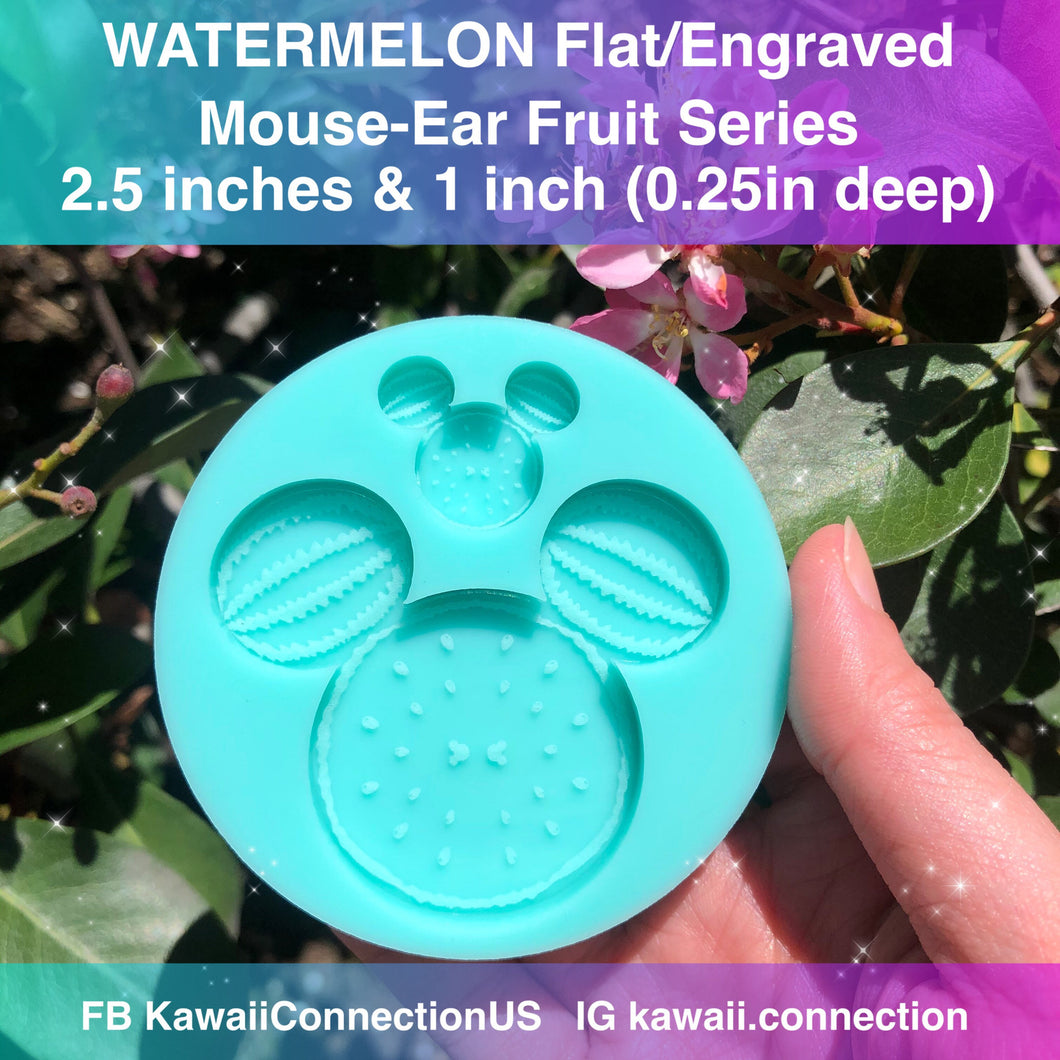 2 sizes (2.5 inches & 1 inch) Watermelon Mouse Fruit (Flat/Engraved) Silicone Mold for Custom Resin Key Charms and Bow Center
