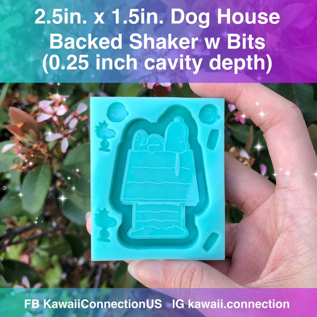 2.5in x 1.5in Dog House Shiny Backed Shaker + TINY Friends Bits Silicone Mold Palette for Resin Craft Keychain Charms DIY