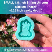 Load image into Gallery viewer, CHOICE 1.5 inch or 2.5 inch tall Sitting Unicorn Shiny Backed Shaker Silicone Mold Palette for Resin Craft Keychain Charms DIY
