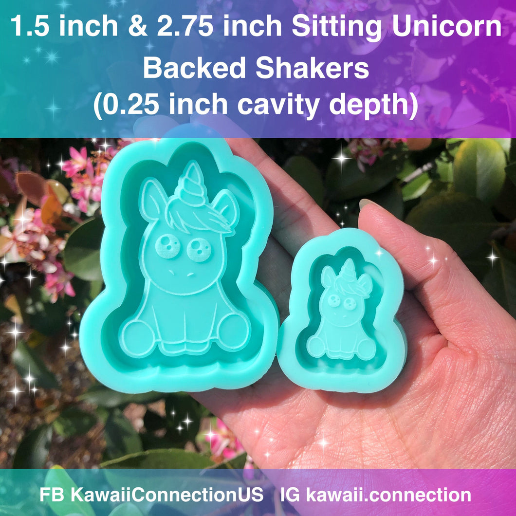 CHOICE 1.5 inch or 2.5 inch tall Sitting Unicorn Shiny Backed Shaker Silicone Mold Palette for Resin Craft Keychain Charms DIY