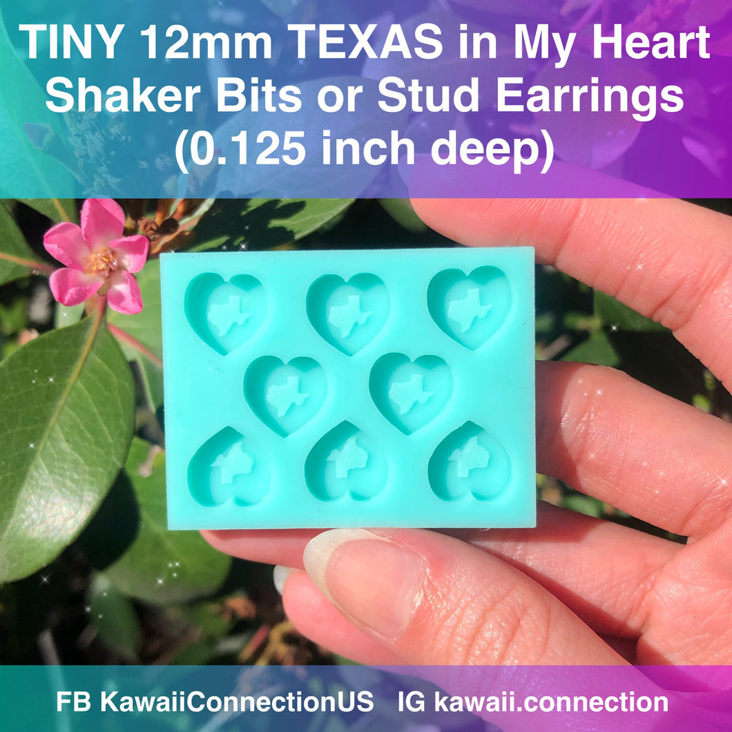 TINY 12mm TEXAS in my Heart State Map Silicone Mold Palette for Custom Resin Deco Shaker Charms Cabochons and Stud Earrings