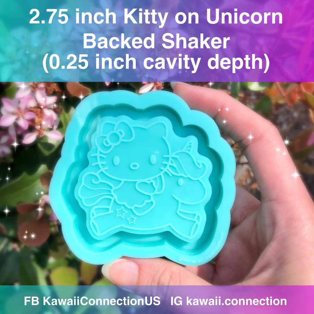 2.75 inches Kitty on Unicorn Backed Shaker Silicone Mold for Resin Deco Charms Cabochons