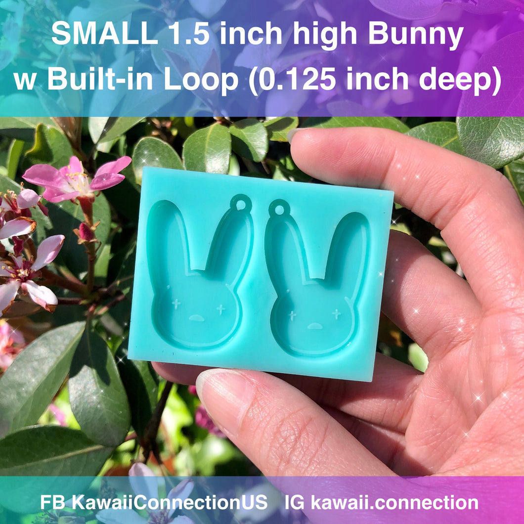 SMALL 1.5 inch high w Loop Bad Bunny (Mirrored Pair) Silicone Mold for Resin Deco Bag Charms Dangling Earrings Pendants DIY