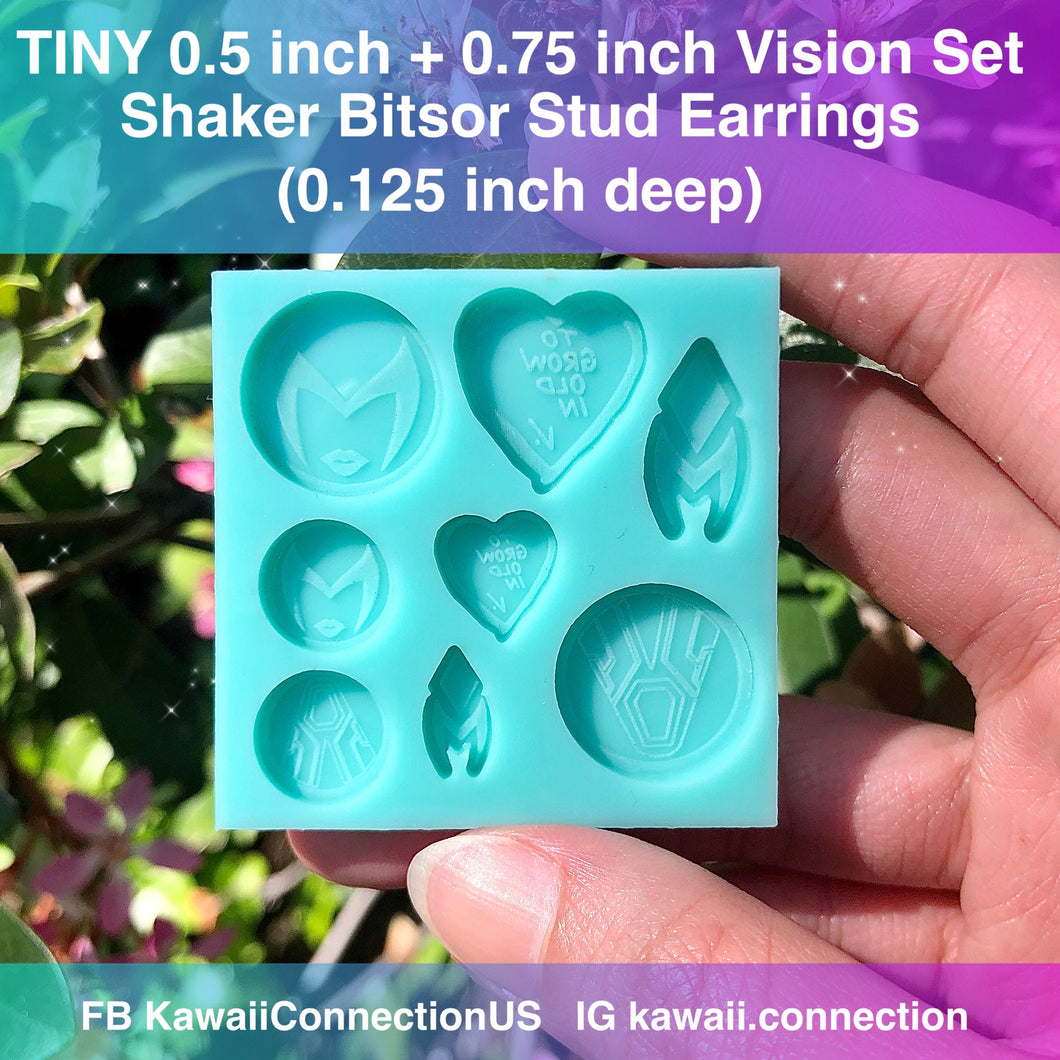 TINY 0.5 inch + 0.75 inch Vision Comic-themed Silicone Mold Palette for Resin Deco Bag Small Stud Earrings Shaker Bits Charms DIY