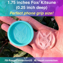 Load image into Gallery viewer, 1.75 inch Fox Kitsune w Kanji Silicone Mold for Custom Resin Charms Perfect for Phone Grip
