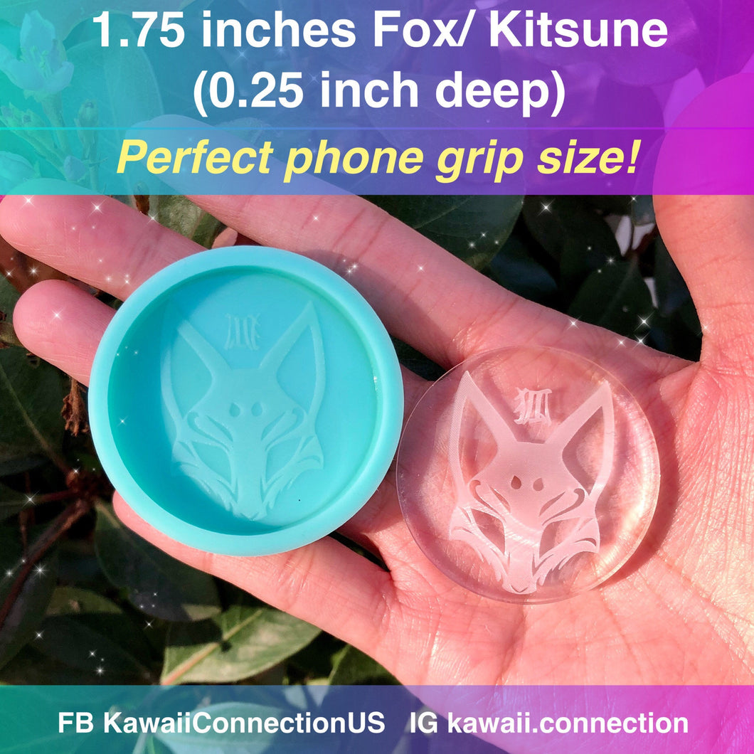 1.75 inch Fox Kitsune w Kanji Silicone Mold for Custom Resin Charms Perfect for Phone Grip