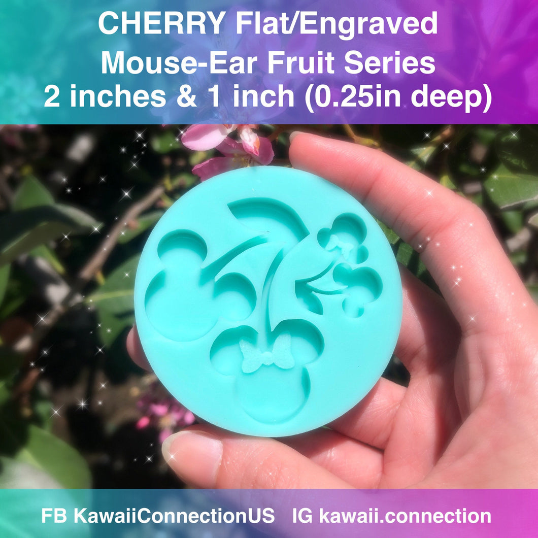 2 sizes (2 inches & 1 inch) Cherry Mouse Fruit (Flat/Engraved) Silicone Mold for Custom Resin Key Charms and Bow Center