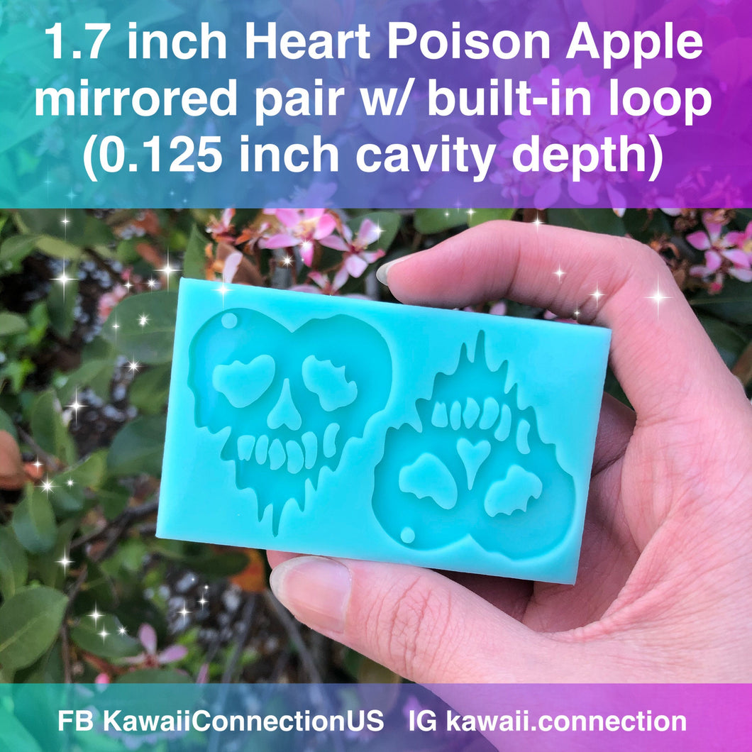 1.7inch Heart Poison Apple Silicone Mold for Resin Halloween Spooky Custom Dangly Earrings Charms Stitch Markers Keychains Pendant