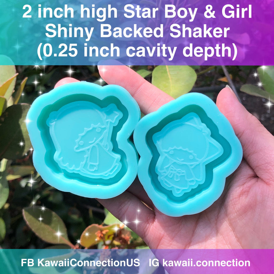 2 inches tall Star Girl or Boy Backed Shaker Silicone Mold for Resin Deco Charms Cabochons fr Japanese Pop Cartoon