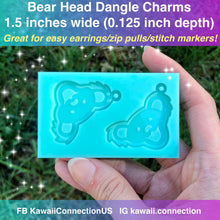 Load image into Gallery viewer, 1.5 inches wide PAIR of Grateful Dead Dancing Bear HEAD Silicone Mold for Resin Dangle Charm Earrings Pendant Stitch Markers Zipper Pull DIY
